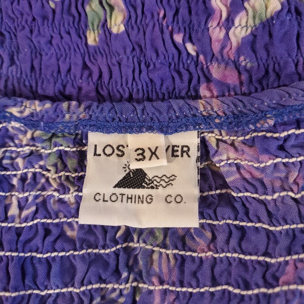Vintage Lost River Batik Dragonfly Smocked Maxi Dress Size 3X Purple Pockets - Picture 7 of 12
